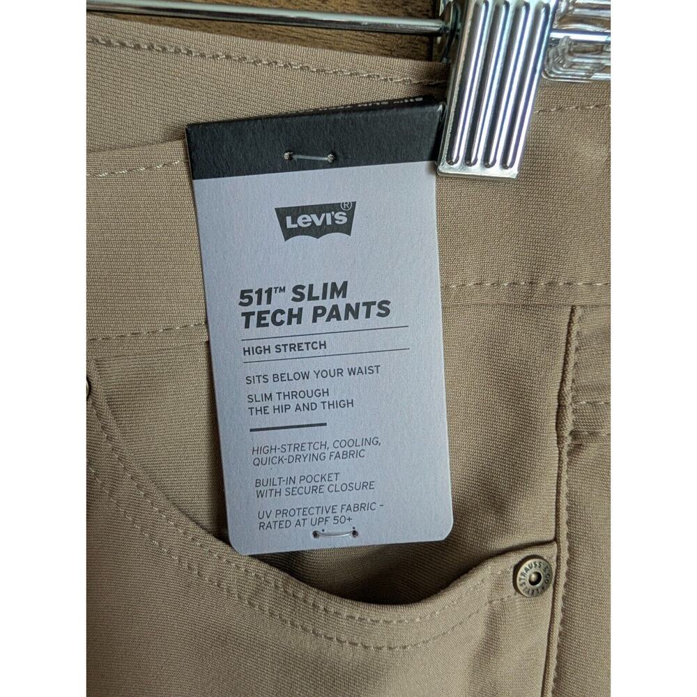 Levi's 511 Slim Tech Pants Mens 30x32 Khaki High Stretch Performance Red Tag - Picture 4 of 5
